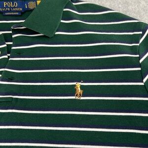 Polo Ralph Lauren Custom Slim Fit Soft Touch Green Striped Polo Shirt Mens Large